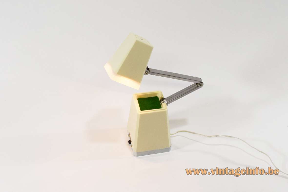 Well-Lite folding pyramid table lamp white plastic square base chrome foldable Nanbu Hong Kong 1960s 1970s