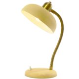 1950s Banana yellow desk lamp wrinkle paint brass gooseneck round base lampshade 1960s Aluminor France