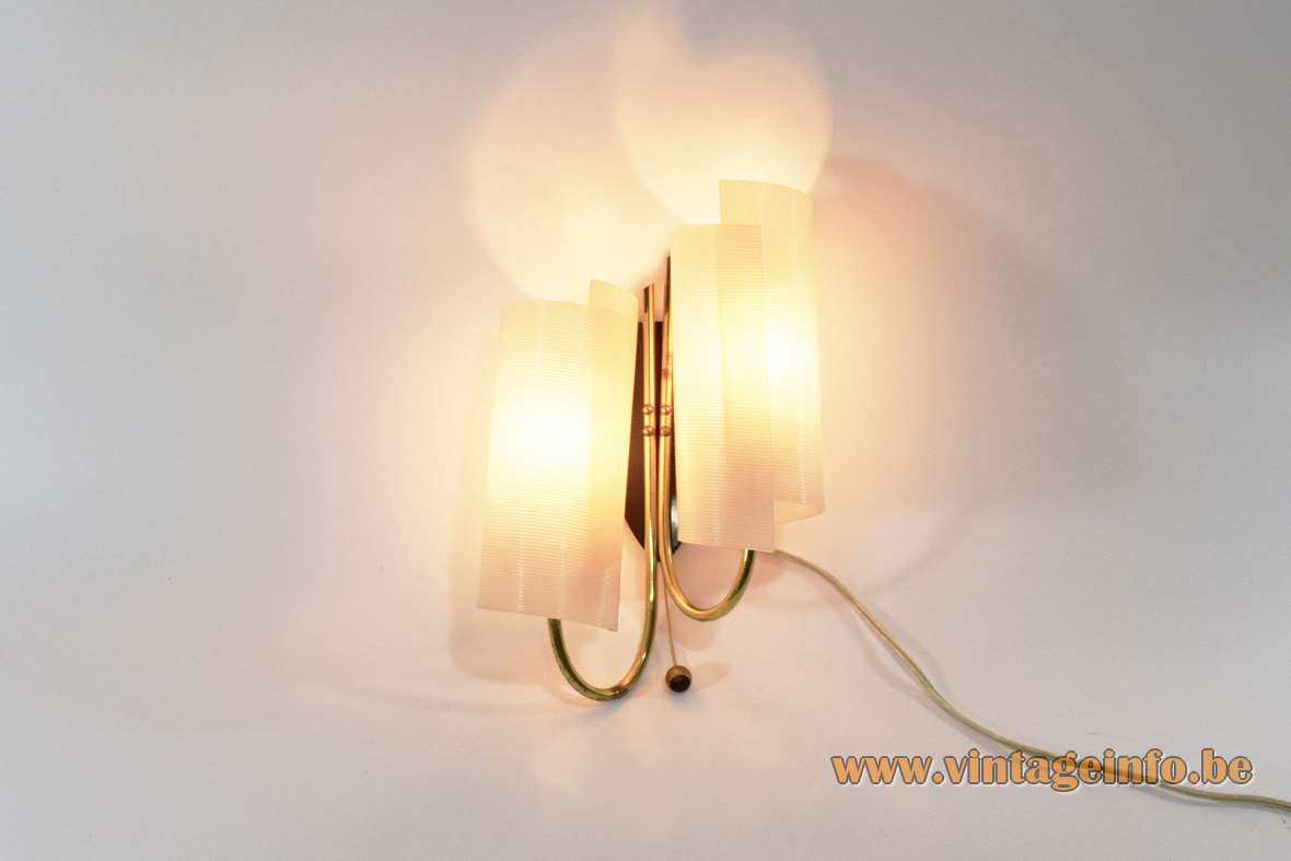 1950s Brass Rotaflex wall lamp design: John & Sylvia Reid swirl wave white plastic ARP 1950s 1960s