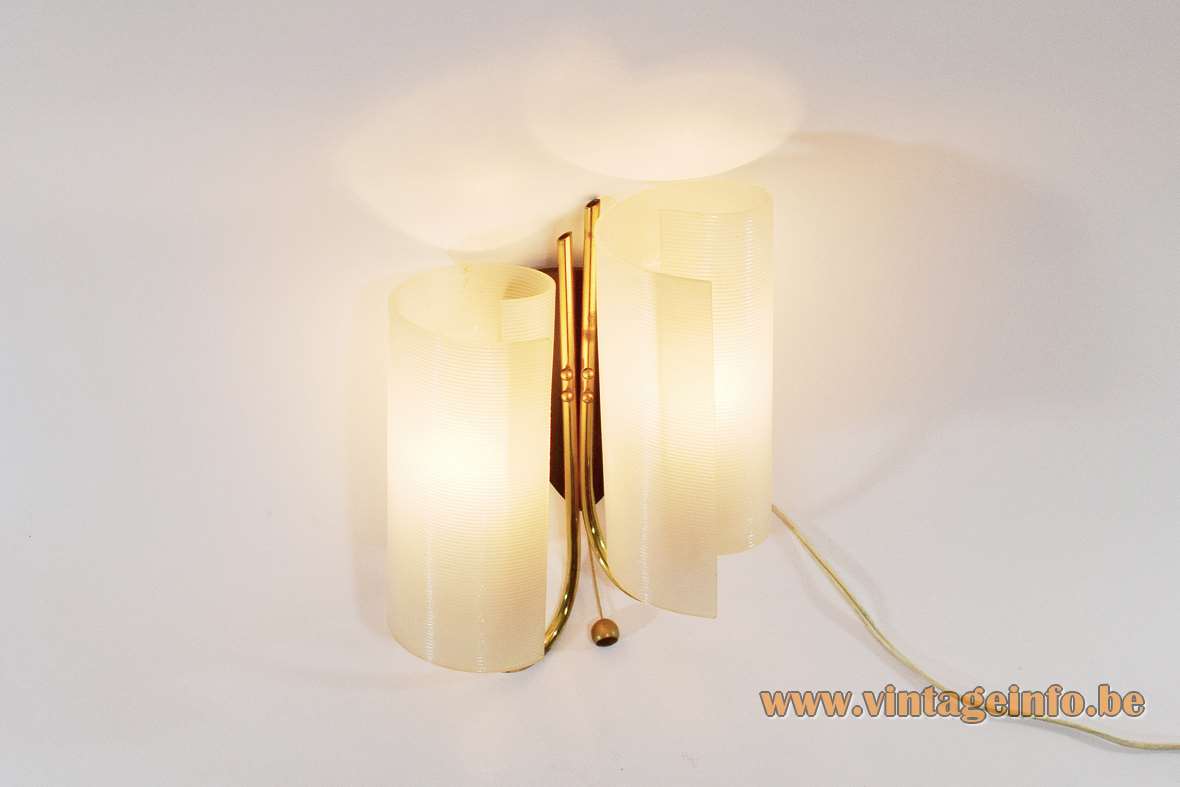 1950s Brass Rotaflex wall lamp design: John & Sylvia Reid swirl wave white plastic ARP 1950s 1960s