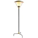 1950s lamp post floor lamp tripod base iron rod moulded brass decoration striped glass 1960s Belgium