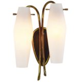 1950s lampion wall lamp lantern style diamond shaped opal glass curved brass rods oval wall mount 1960s Massive Belgium