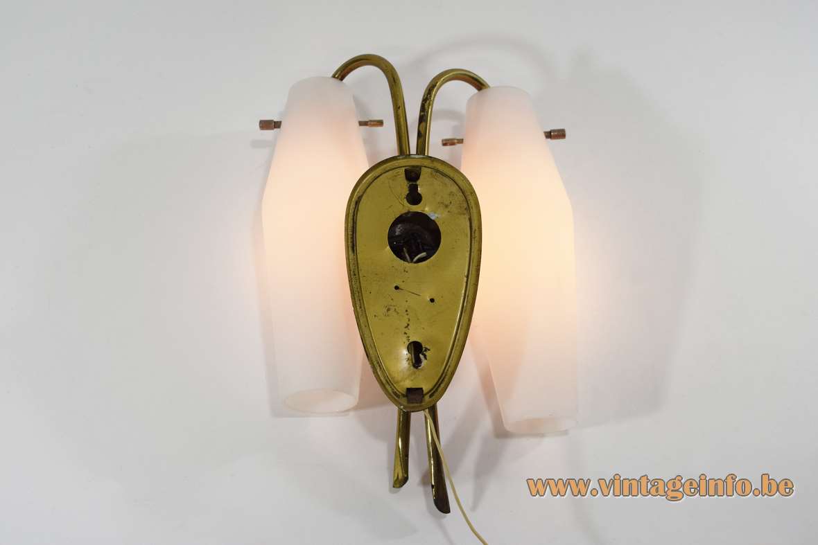 1950s lampion wall lamp lantern style diamond shaped opal glass curved brass rods oval wall mount 1960s Massive Belgium