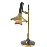 Oscar Torlasco table lamp 533 black brass base ochre lampshade optic lens 1950s 1960s Lumi Italy
