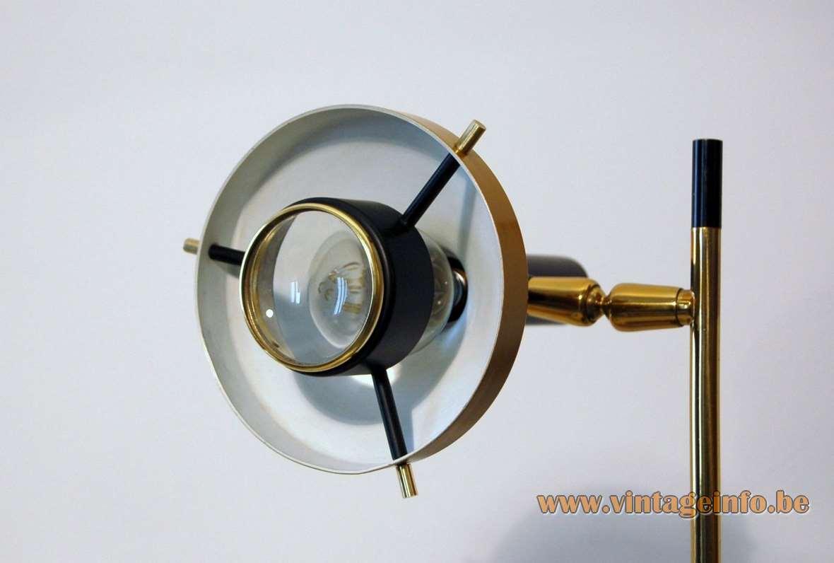 Oscar Torlasco table lamp 533 black brass base ochre lampshade optic lens 1950s 1960s Lumi Italy