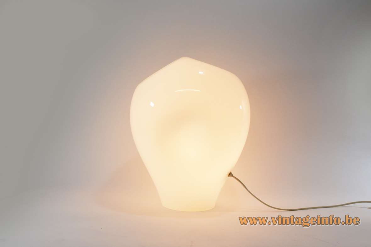 1970s dimpled balloon table lamp Roccia white opal deflated Murano glass lampshade Effetre Murano & Neweba