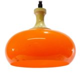1970s orange acrylic rise & fall pendant lamp mushroom lampshade Zonca International Spa Italy MCM