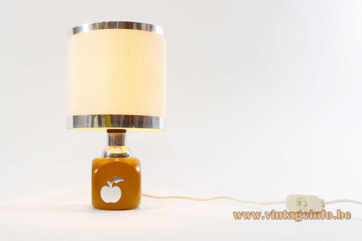 1970s Stilfer apple table lamp square beech wood round plastic lampshade aluminium rings Milan Italy Mid-Century Modern