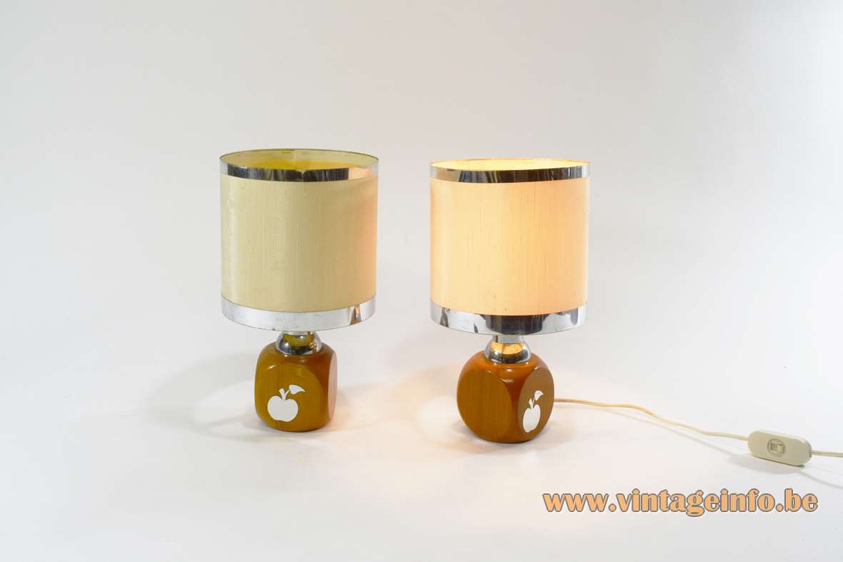 1970s Stilfer apple table lamp square beech wood round plastic lampshade aluminium rings Milan Italy Mid-Century Modern