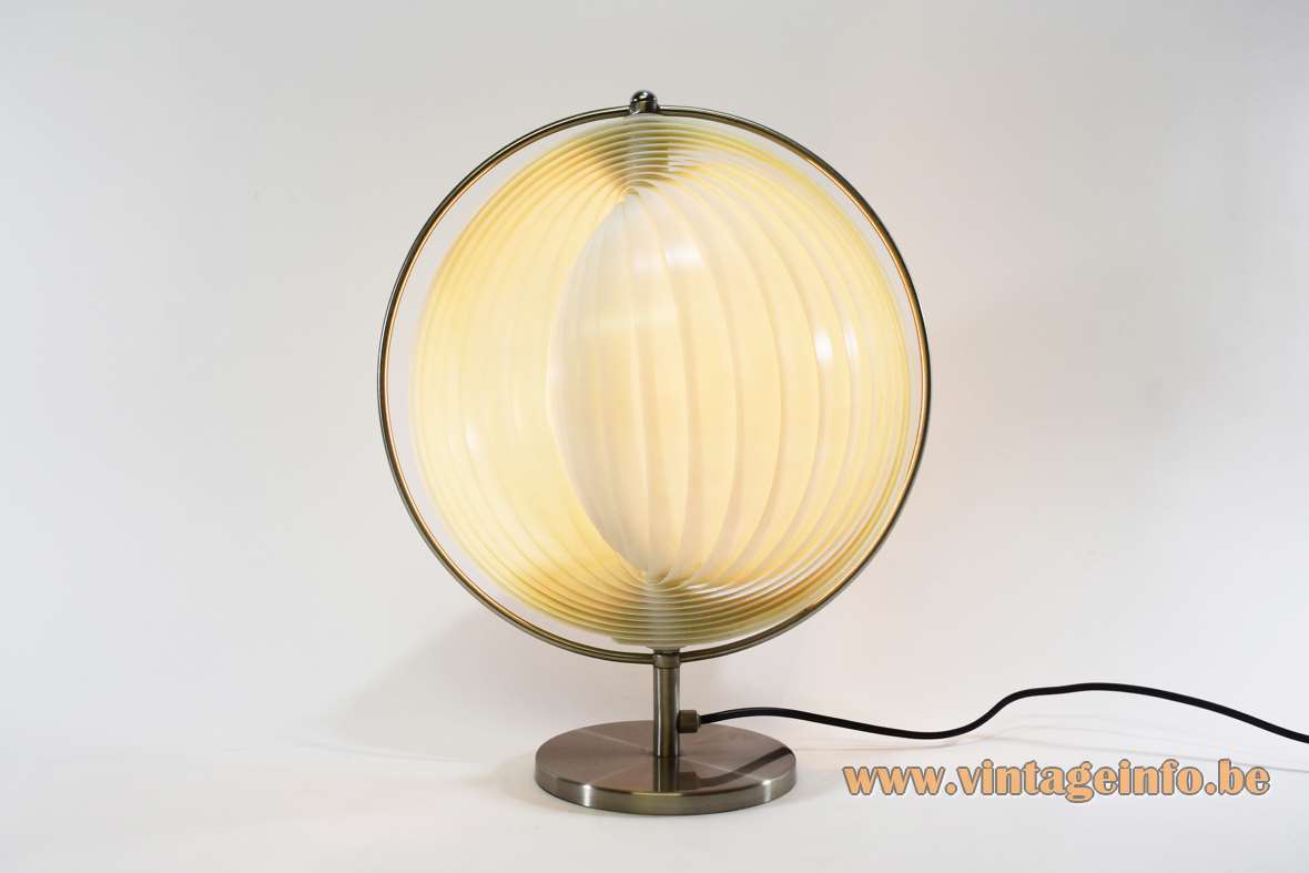 1980s Lamella Moon table lamp chrome base with adjustable white plastic slats Verner Panton 1970s