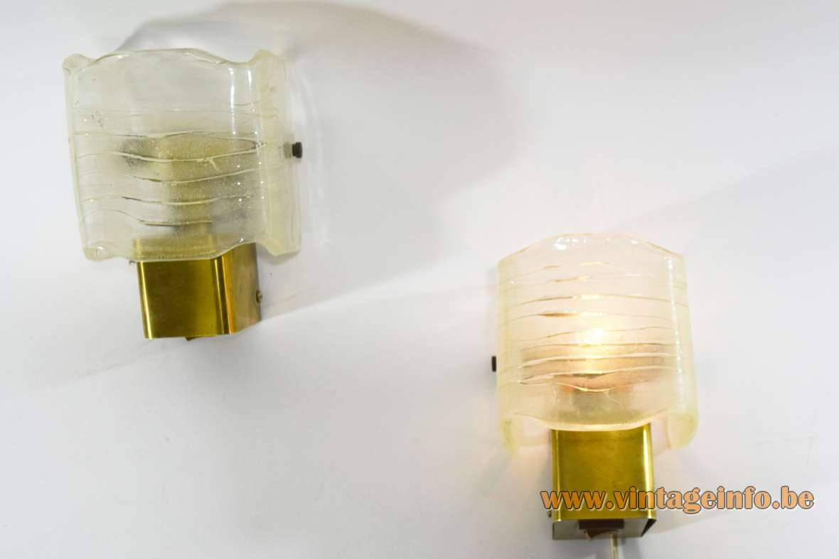 Aro Leuchte 1970s acrylic & brass wall lamps Perspex plastic lampshades faux ice glass Germany E14 socket