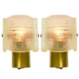 Aro Leuchte 1970s acrylic & brass wall lamps Perspex plastic lampshades faux ice glass Germany E14 socket