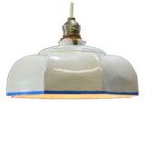 Blue & white enamel pendant lamp pressed metal iron blue rim E27 socket art deco Massive Belgium