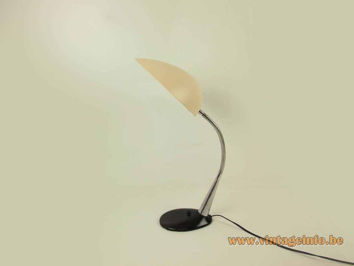  Cosack Gooseneck desk lamp black cast iron oval base chrome goose-neck yellow lampshade 1950s 1960s Germany