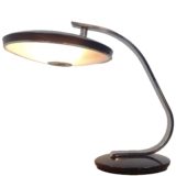 Fase Model 520-C desk lamp round base flat chrome curved rod round lampshade glass 1970s Spain