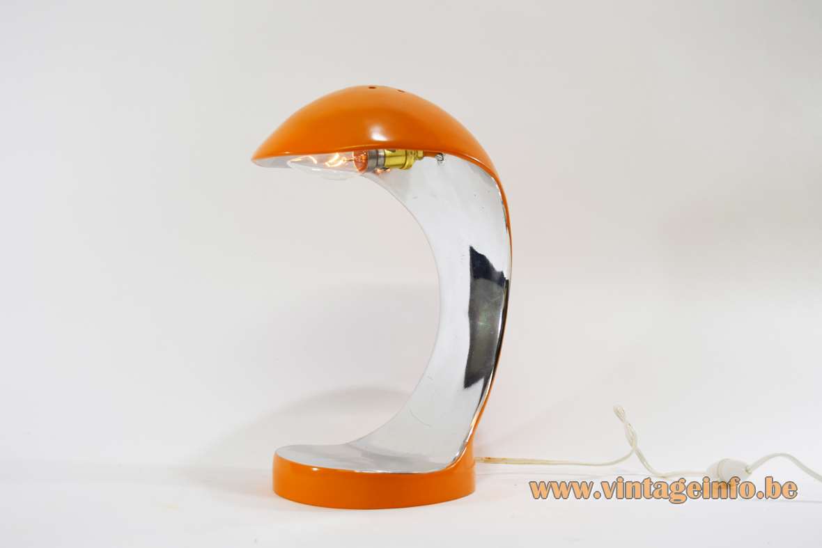 Orange Cobra table lamp orange and silver painted polyester perforated on top one off