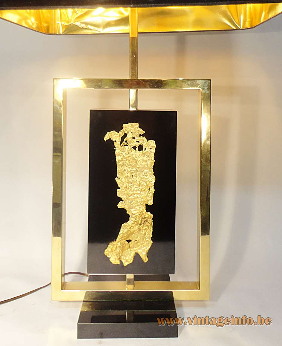 Philippe Cheverny "Gold" Table Lamp in black wood and square brass rods with postiche stream gold 