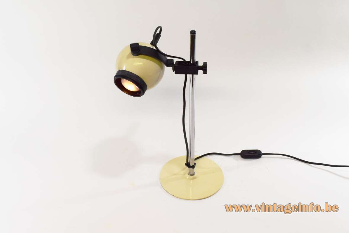 Vanilla eyeball desk lamp flat round base chrome rod globe lampshade Brilliant Leuchten Germany 1970s 1980s 