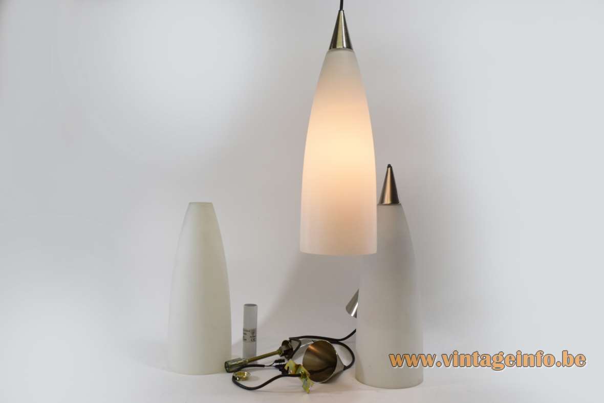 Vetreria Vistosi Fedra pendant lamp conical frosted opal glass tube brushed aluminium top E27 socket