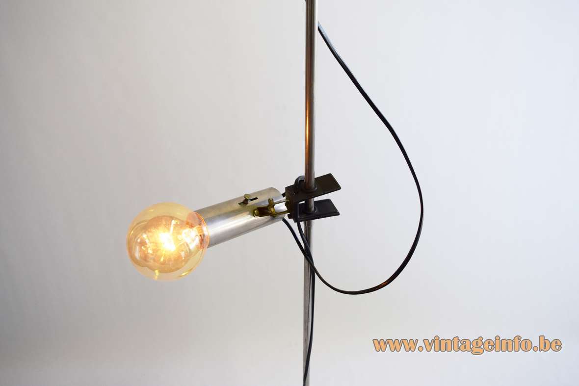 1960s clamp floor lamp chrome round base rod tubes globe light bulbs 1970s Targetti Sankey Italy