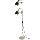 1960s nickel-plated floor lamp round base chrome black rods 2 E27 lamp sockets 1970s Mid-Century Modern
