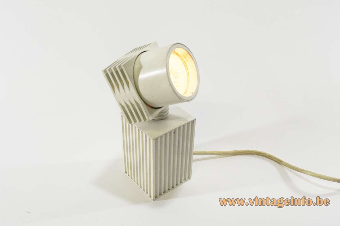 1980s white beam-shaped picture lamp rectangular metal block cooling fins style cast aluminium 1990s