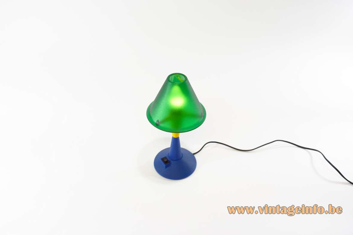 1990s Lampada T. table lamp moulded conical plastic yellow green blue Stilplast Italy Philippe Starck