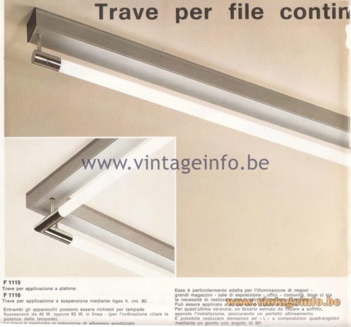 Candle 1970s Fluorescence Lighting Catalogue - Beam for continuous bright rows - Trave per file continue luminose