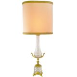 Cut Crystal ormolu swan table lamp brass legs clear glass oval fabric lampshade 1970s Boulanger Belgium