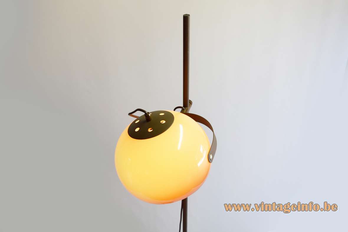 Dijkstra single globe brown acrylic floor lamp round base long rod plastic lampshade E27 socket 1970s