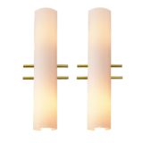 Evaluz Arriba wall lamps 2 pink salmon glass tubes gilded brass rods 1990s Barcelona Spain