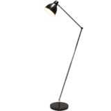 Hala Comet floor lamp black round metal base 3 long chrome rods black lampshade 1980s 1990s