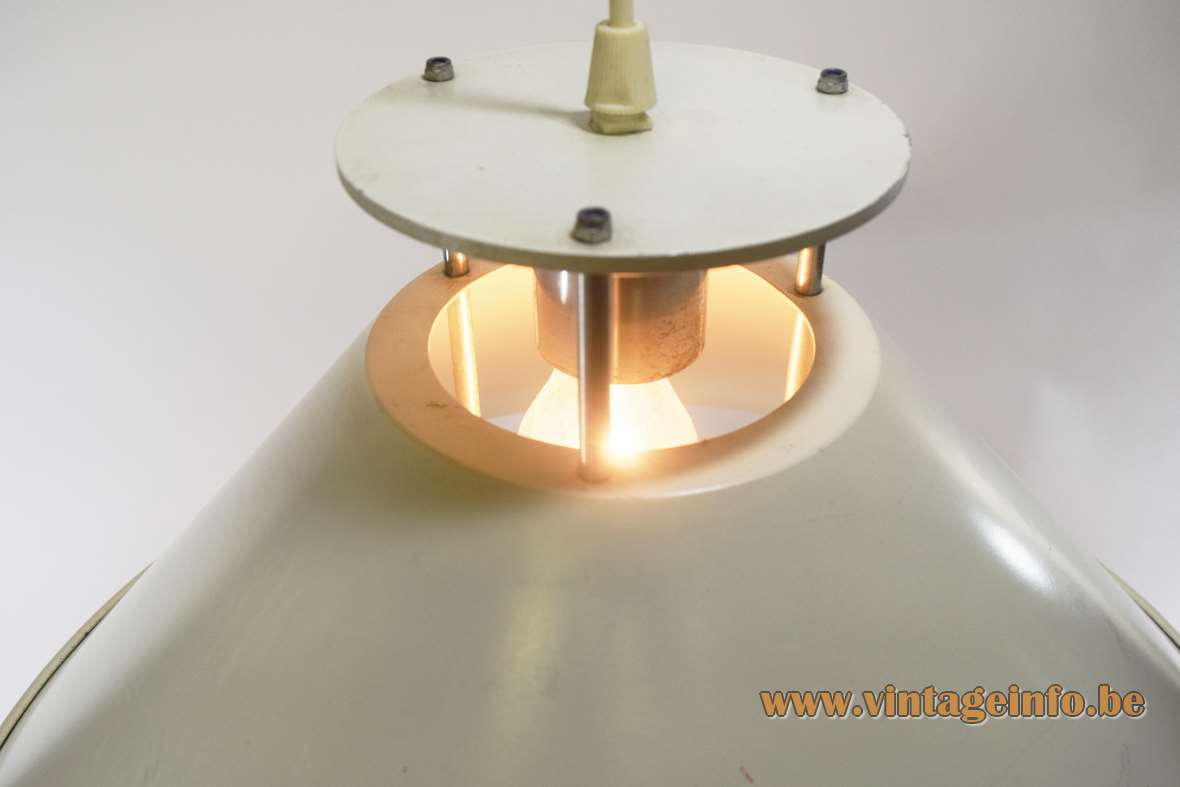 Nordisk Solar C.F. Møller pendant lamp conical metal aluminium lampshade iron disc chrome tube 1980s Denmark