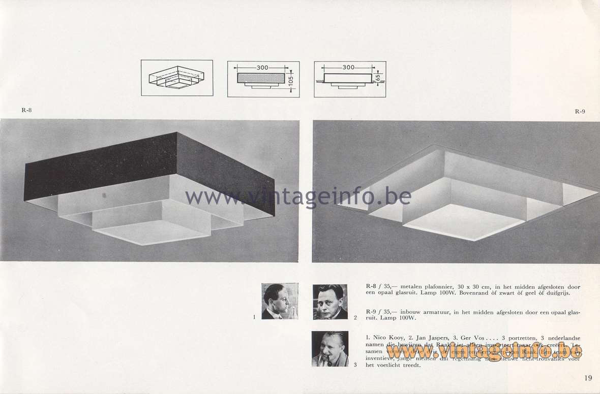 Raak Lichtarchitectuur - additional catalog nr 4 - R-8, R-9 square ceiling lamp - flush mount