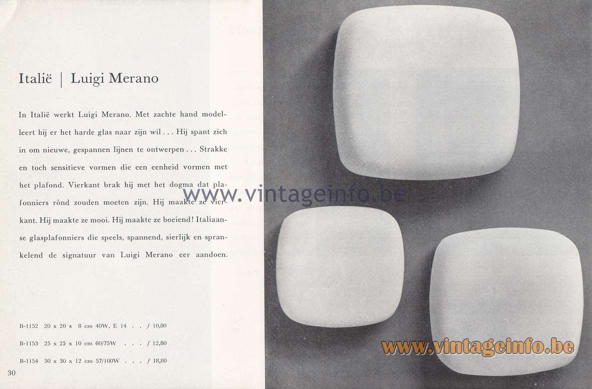 Raak Lichtarchitectuur - additional catalog nr 4 - Wall lamps and flush mounts by Luigi Merano - B-1152, B-1153, B-1154