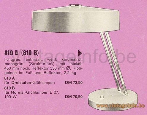 SIS Black Metal Desk Lamp - Model 810 - 1966 Catalogue Picture