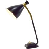 Solbergs Fabrikker 1950s desk lamp model 6003 black cast iron base & lampshade brass gooseneck rod Norway