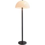 1970s mushroom floor lamp round brown base thick metal rod white acrylic Perpex lampshade 1980s Massive