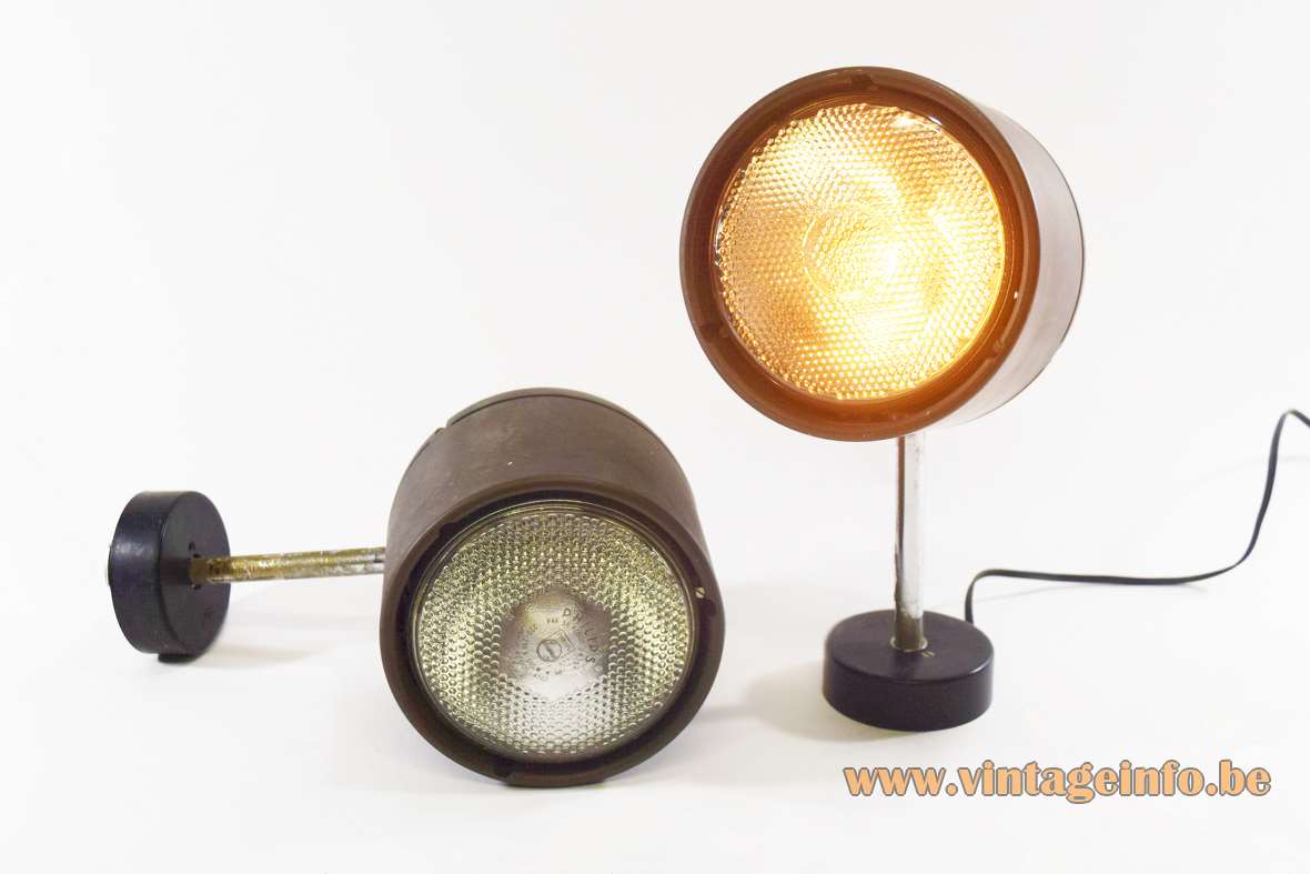 1970s Staff Duo spotlight model 7620 brown metalic plastic perforated round lampshade chrome rod PAR38 Germany