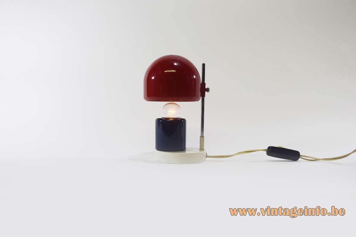Adjustable 60s bedside table lamp white red blue metal chrome square rod Angelo Lelii Gispen Schuivertje