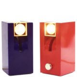 F.A.A.I. Arredo Prisma table lamps cuboid cast aluminium square lampshade Fase Spain Meo Caffi 1960s 1970s