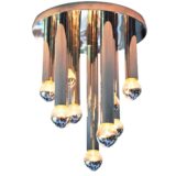 Gaetano Sciolari Boulanger flush mount round chrome 9 tubes E14 sockets 1960s 1970s vintage retro design