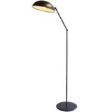Hala black dish floor lamp round base 2 long rods joints E27 socket 1970s The Netherlands