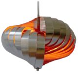 Henri Mathieu Spiral Kinetics style pendant lamp aluminium metal slats orange inside 1960s 1970s Massive Belgium