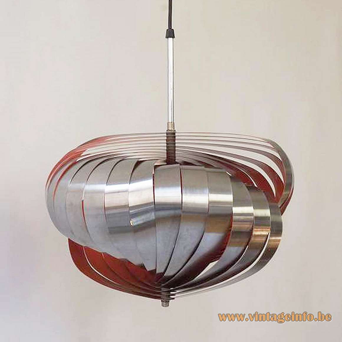 Henri Mathieu Spiral Kinetics style pendant lamp aluminium metal slats orange inside 1960s 1970s Massive Belgium