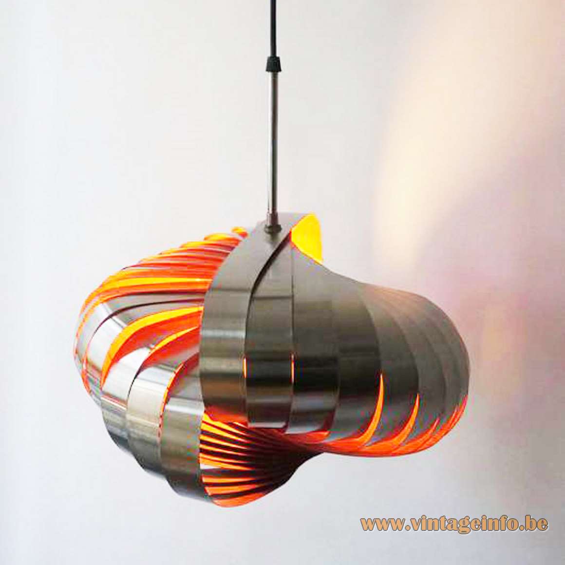 Henri Mathieu Spiral Kinetics style pendant lamp aluminium metal slats orange inside 1960s 1970s Massive Belgium