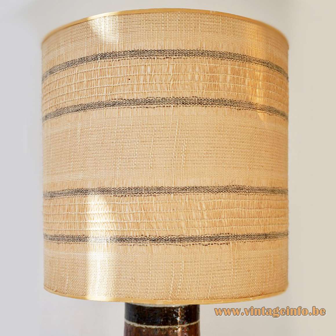 Inger Persson table lamp round ceramics black brown white glazed fabric lampshade 1960s Rörstrand Sweden