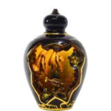 Kérina Monaco table lamp urn tourist kitsch souvenir in black gold ceramics starfish shellfish 1950s 1960s