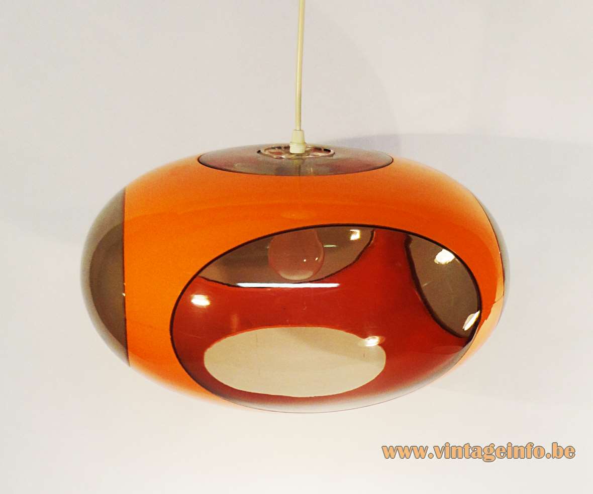 Luigi Colani UFO pendant lamp orange plastic oval globe 4 smoked brown windows E27 socket 1960s 1970s