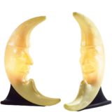 Man In The Moon table lamps black plastic base white cream faces 1960s Valvic London BA15 socket